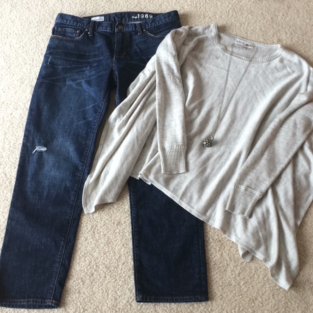 Gap Sexy Boyfriend Ankle Jeans + Knox Rose Poncho